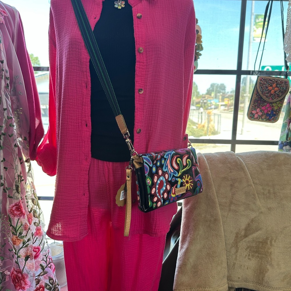 Bright pink gauze top button down . 100% cotton